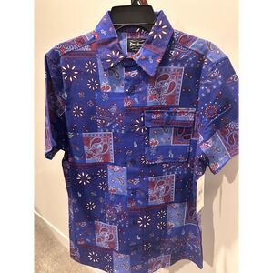 Snoop Dogg Dogg Supply Blue Bandana Paisley Patchwork Mens Woven Shirt- (S)